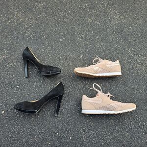 Michael Kors Black Suede Platform Pumps + Reeboks Classics Suede - sz 8.5 Lot